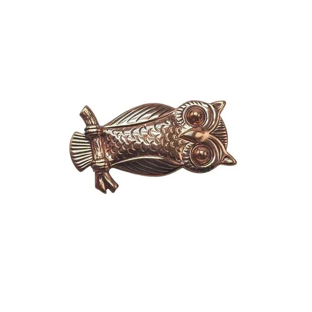 Dainty Copper Owl Brooch Pin Vintage Mid Century Modern